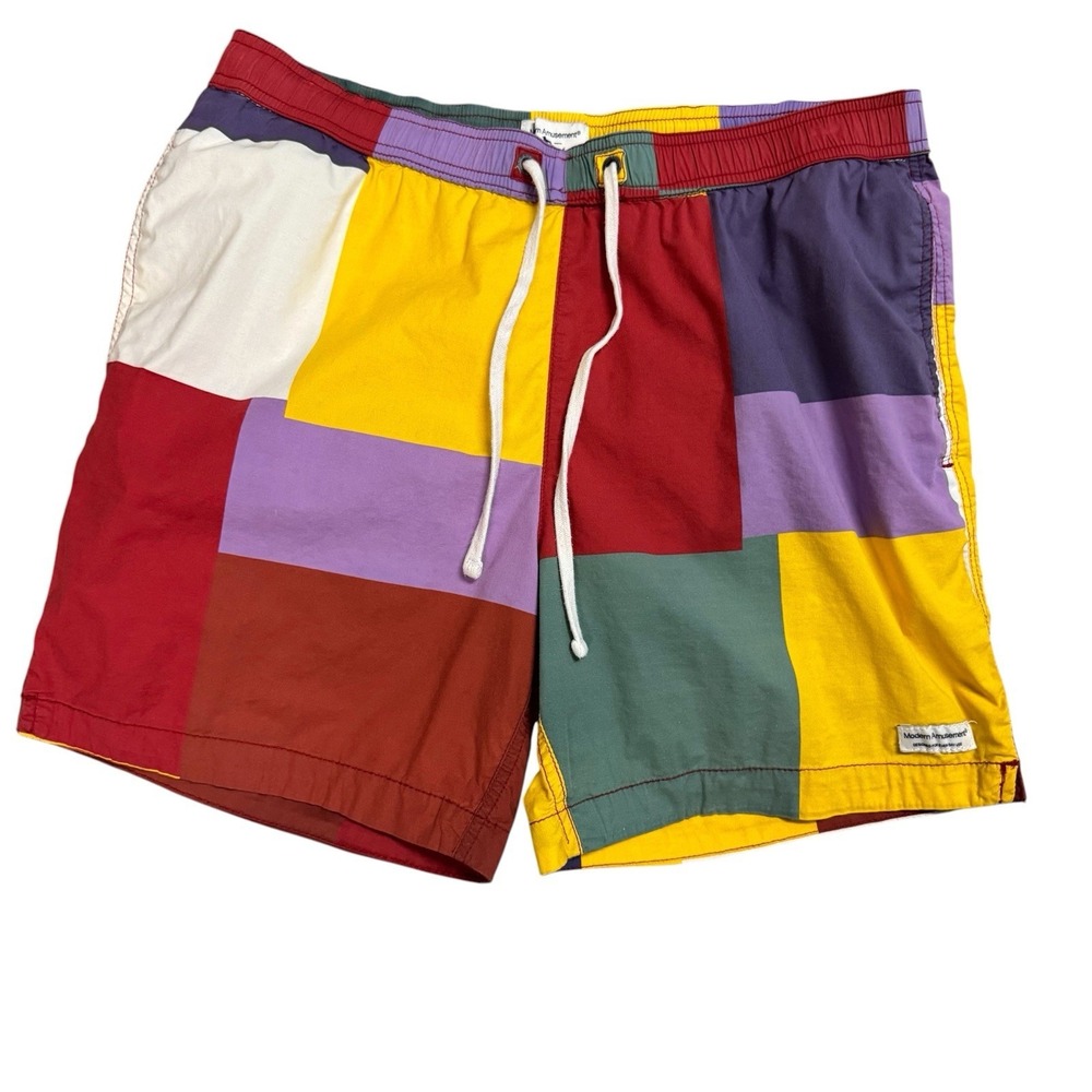 Modern Amusement Swim Trunks Mesh Lined Men's Size Medium Color Block Pockets